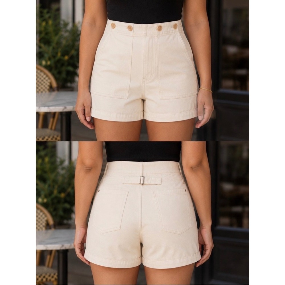 Pilcro The Kit High Rise Cinch Back Denim Shorts Womens 31 Off White Cream